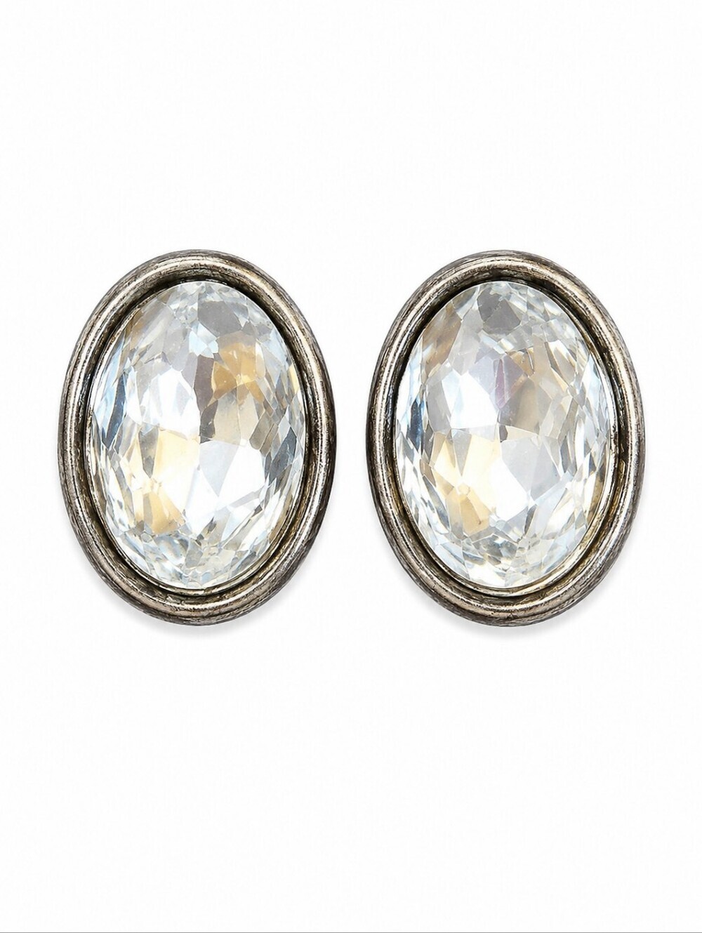 Vtg Faceted Crystal Glass Oval Post Earrings